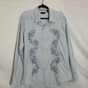 Contigo Men's Light Blue Floral Embroidered Shirt